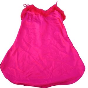 Vintage Cliche Red Satin Feather Trim Chemise Nightgown Lingerie Large